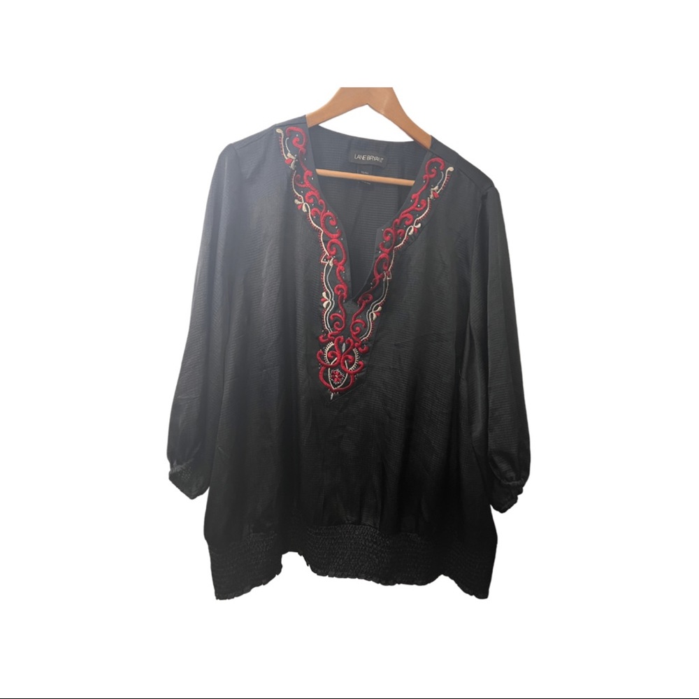 Lane Bryant| 22-24| Black w/ Red & Gold Deep Plunge Neck Line| $26